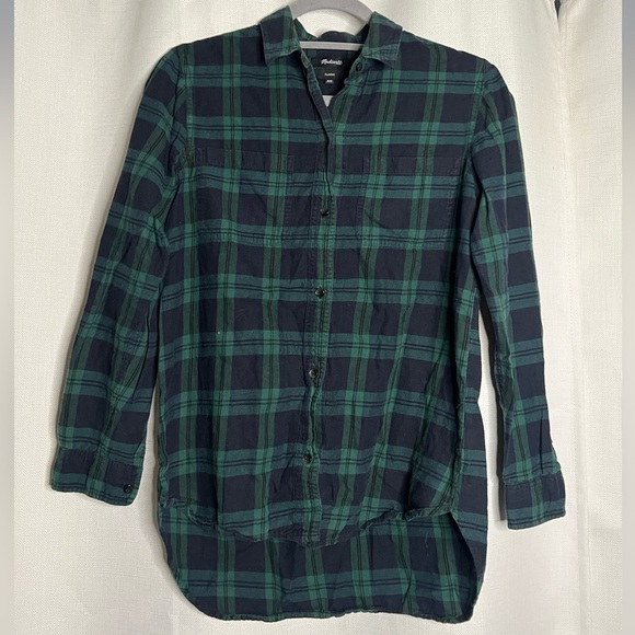 Madewell Green and Navy Blue Plaid Cotton Button Up XXS - Picture 6 of 6